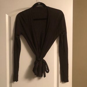 Elle Tahari chocolate brown wrap top